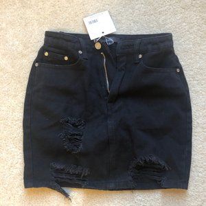Black, Ripped, Denim, Skirt